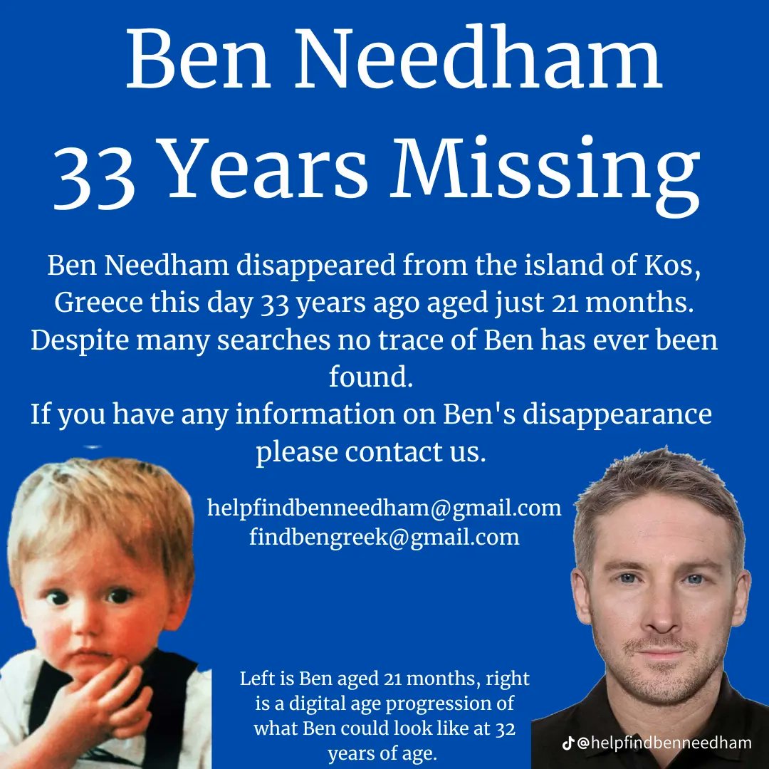 FindBenNeedham's tweet image. 33 years missing #HelpFindBen @findbengreek