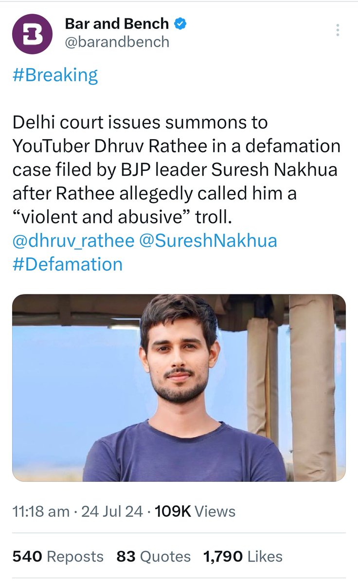zoo_bear's tweet image. Delhi court issues summons to Dhruv Rathee in a defamation case filed by BJP leader Suresh Nakhua after Rathee allegedly called him a “violent and abusive” troll. Here are a few X screenshots of BJP Leader Suresh Nakhua 🧵👇🏽