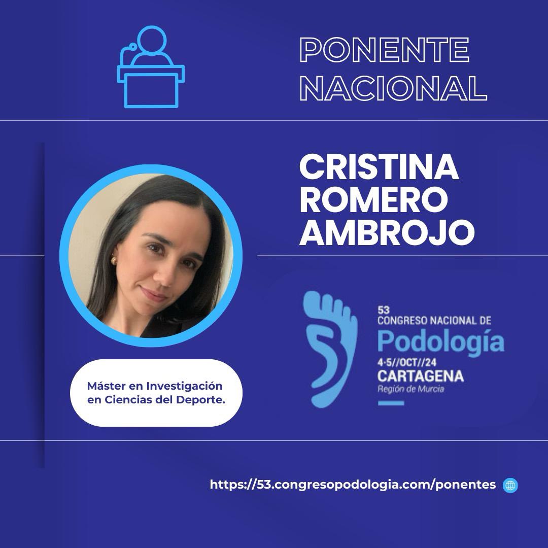 🔵⚪️ Os presentamos al próximo de los ponentes confirmados para el Congreso Nacional de Podología 🙃

Turno para CRISTINA ROMERO AMBROJO, Máster en Investigación en Ciencias del Deporte.

#53cnp