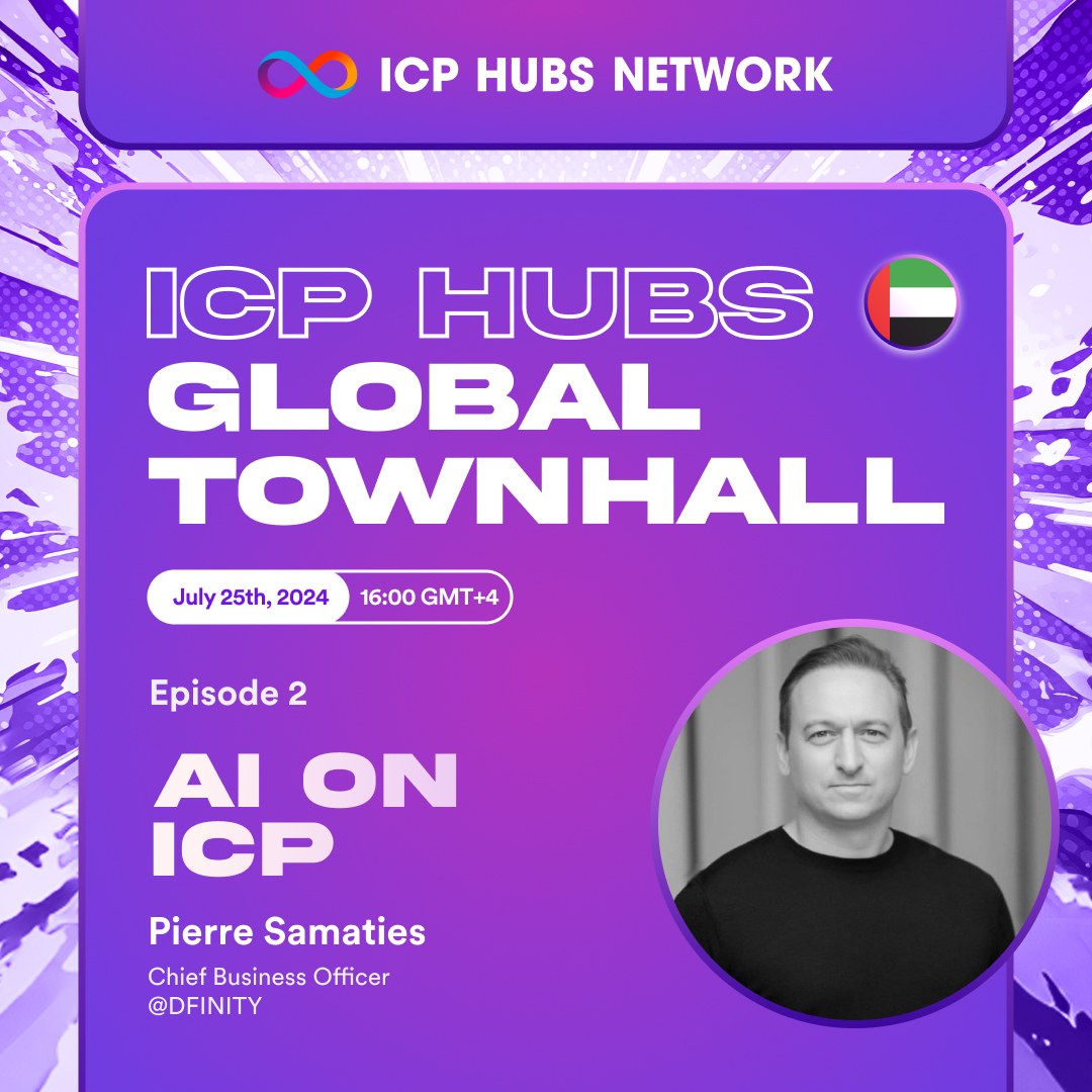 icphub_AE's tweet photo. 🚀 1 Day to Go! Join us for the 2nd edition of the @ICPHUBS Global TownHall!

💰 Prize Pool of $750 up for grabs:
1. Win a share of 250 USD for 10 Winner (25 USD each)

Here's how to win👉

1️⃣ Click the TownHall Space card & set a reminder: https://t.co/HJj2bzSU8v 
2⃣ Comment and tag 3 friends about the TownHall 👥
3⃣ Like & Retweet this post🔄

2. Complete tasks to quality for a share of 500 USD: https://t.co/XddQtjJLnT

📋 Agenda:
1. #AI on ICP with @PierreSamaties, CBO at @dfinity
2. #DeFi on ICP Roundtable with @WaterNeuron, @Chainsight_, @DFinance_app, @zkCrossNetwork, @Appic_ICP, @MateInvoice & @gldrwa
3. Sustainability Roundtable with @carboncrowd_io & @chainforgood

#ICP #ChainFusionSummer