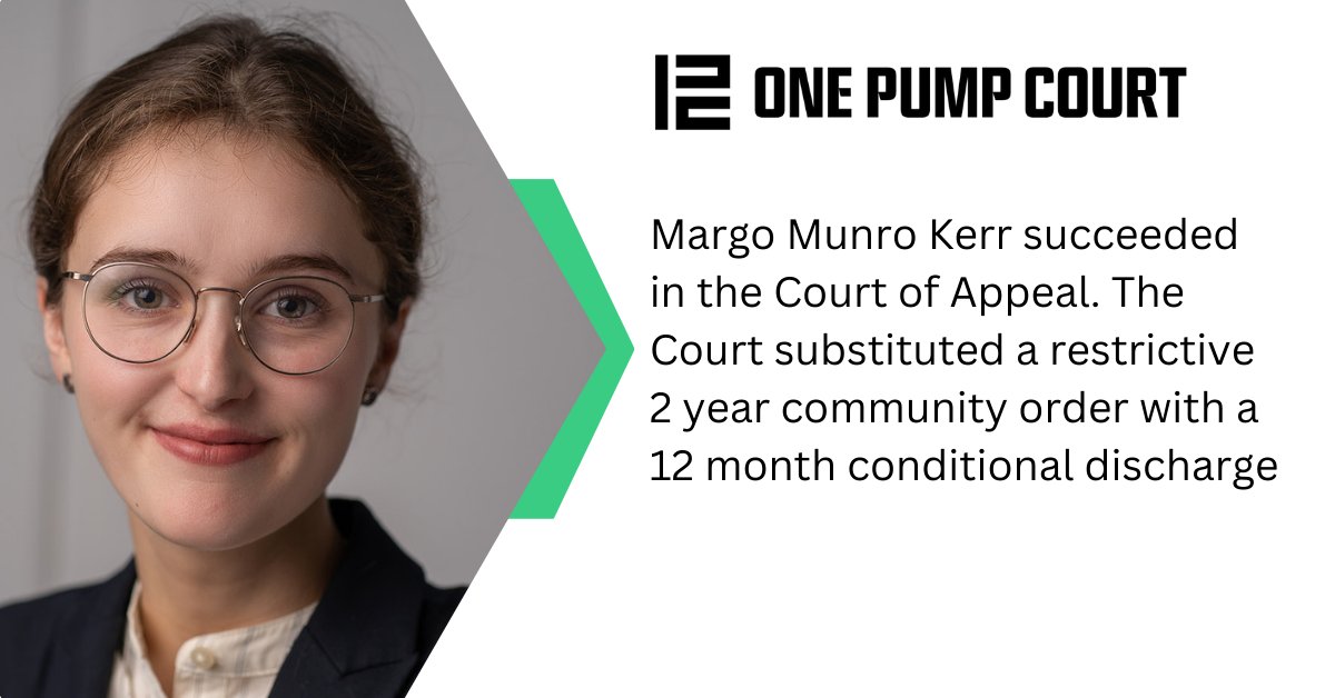 Margo Munro Kerr acted for a young man sentenced to a 2 year community order following conviction for theft and taking a vehicle without consent. View Margo's profile here: onepumpcourt.co.uk/barrister/marg…