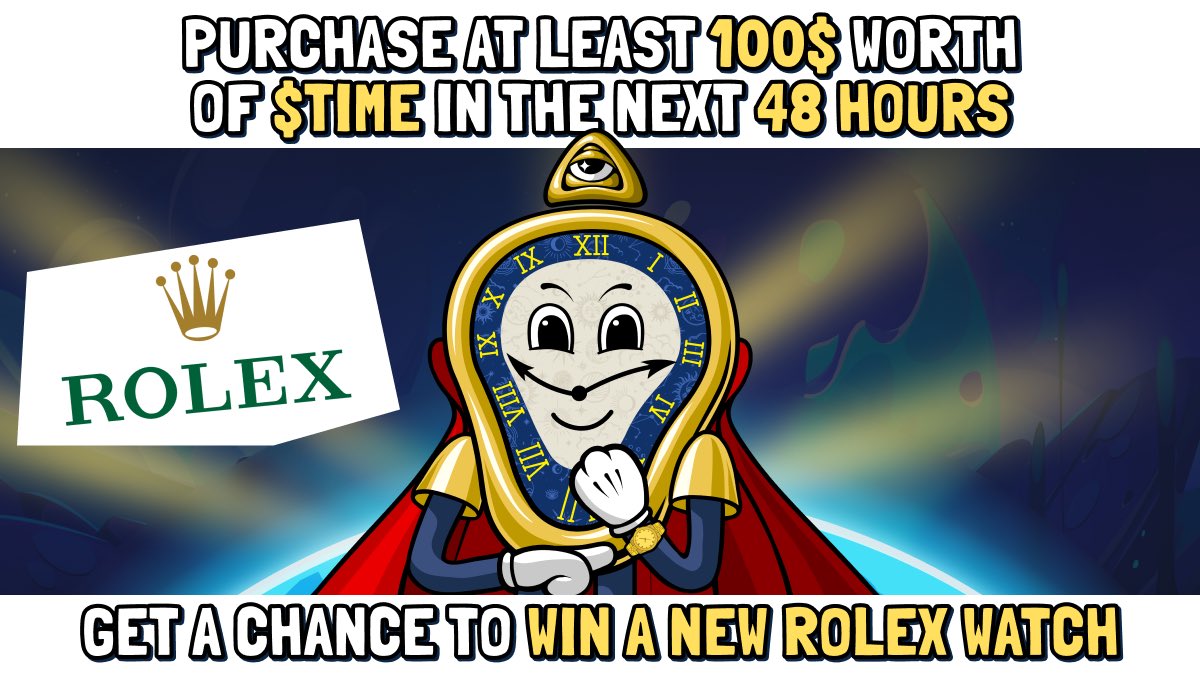 ROLEX WATCH GIVEAWAY 

While we’re taking $TIME to prepare some good news, you have an opportunity to win a genuine new ROLEX watch!

Details 👇🧵