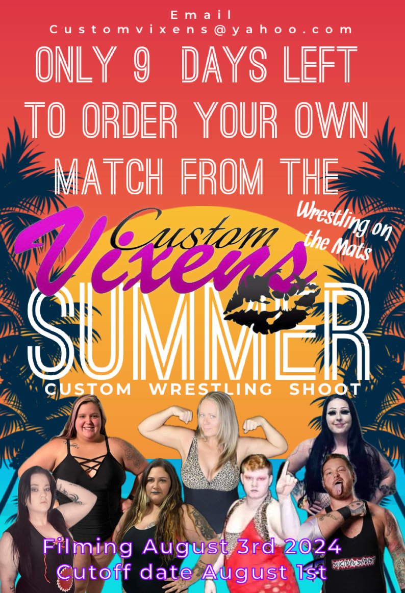 ClubRasslin's tweet photo. Custom Vixens is Heating Up the Mats this August 3rd with a Summer Custom Wrestling Shoot.
Email Customvixens@yahoo.com for inquires
#CustomWrestling #CustomMatch
#WomensWrestling #MixedWrestling
@custom_vixens https://t.co/4jz9ZoMCIq