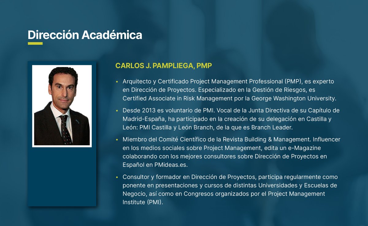 CEUCYL's tweet photo. Te presentamos a @cjpampliega, Director Académico de nuestro Curso Superior en #Dirección de #Proyectos. Carlos es consultor y formador en #Project #Management, siendo su marca personal en RRSS un referente en el área del Project Management.
👉://acortar.link/01rstn 
#DIRPROCYL https://t.co/d8o3ejhmE7