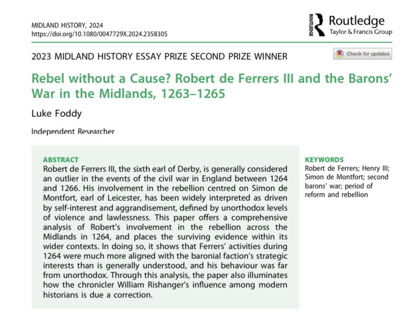 LukeFoddy's tweet photo. The rebellion against Henry III saw considerable disorder across the #Midlands, with Robert de Ferrers, earl of #Derby, heavily involved. Yet much of this was strategic and coordinated 

I’m very grateful to @MidlandHistory for publishing my research

https://t.co/IwhI6Gnbxc https://t.co/dHpHcrBfXS