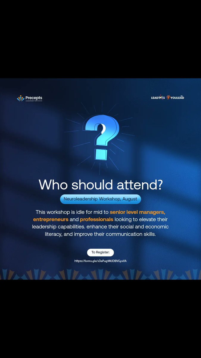 PreceptsLI's tweet photo. Who should attend the Neuroleadership workshop? 👇👇👇

To secure your spot, register here: https://t.co/yzxWIVdnk6

#neuroleadership #preceptsleadershipinstitute #leadership #leadershipdevelopment #AbujaTwitterCommunity #kadunaentrepreneurs #kadunastate #Bauchi #gombe https://t.co/qveyr1jyxW