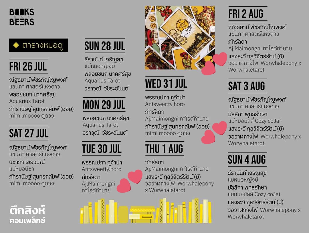 worwhalepony's tweet photo. 🔮【ตารางหมอดู】🔮
ไขข้อสงสัย คล้ายอาการหนักใจ ต่อแถวเข้ามาเพราะ #𝐁𝐁𝟐𝟎𝟐𝟒 จัดหนักให้สายมู เปิดโต๊ะดูดวงทุกวัน โดยหมอดูชื่อดังมากมาย 😍
1-4สิงหาคือ Worwhale Day
Save the date แล้วมาเจอกันนะ❤️
#BOOKSANDBEERS #BOOKSANDBEERS2024 #ReadWithBeer #เทศกาลอ่านและดื่มอย่างรื่นรมย์ https://t.co/AIU7vaYi2b