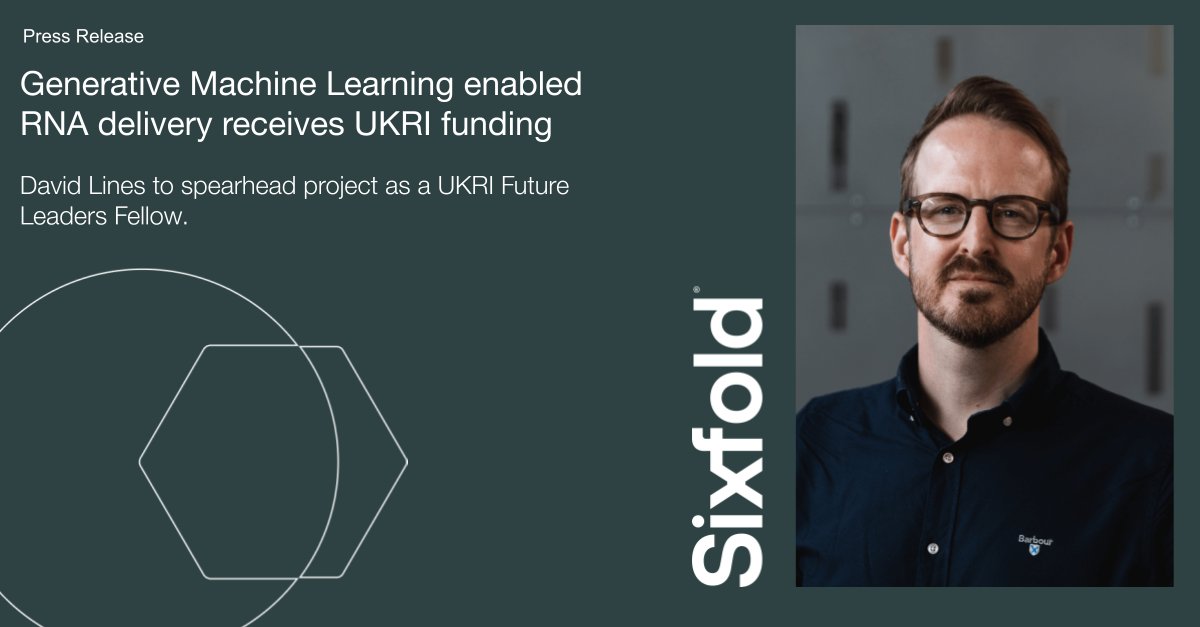 Sixfold bioscience (@sixfold_bio) on Twitter photo We are delighted to announce <a href="/UKRI_News/">UK Research and Innovation</a> #FLF funding that will support a 4 year project in Generative Machine Learning. Led by Sixfold's Dave Lines, the project will continue our work in applying AI/ML to designing more efficient #RNA #delivery systems:
sixfold.bio/post/generativ… We are delighted to announce <a href="/UKRI_News/">UK Research and Innovation</a> #FLF funding that will support a 4 year project in Generative Machine Learning. Led by Sixfold's Dave Lines, the project will continue our work in applying AI/ML to designing more efficient #RNA #delivery systems:
sixfold.bio/post/generativ…