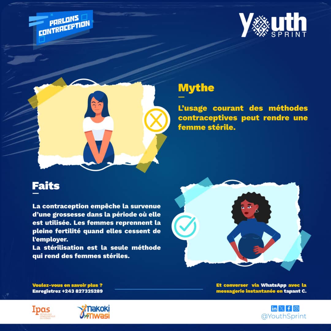 YvesMakelele's tweet photo. #ParlonsContraception #Packard 

L' usage courant des méthodes contraceptives peut-il rendre une femme stérile ? 

❌#Faux, La contraception empêche la survenue d'une grossesse dans la période où elle est utilisée.📢 

@PackardFdn https://t.co/g899dkSSGY