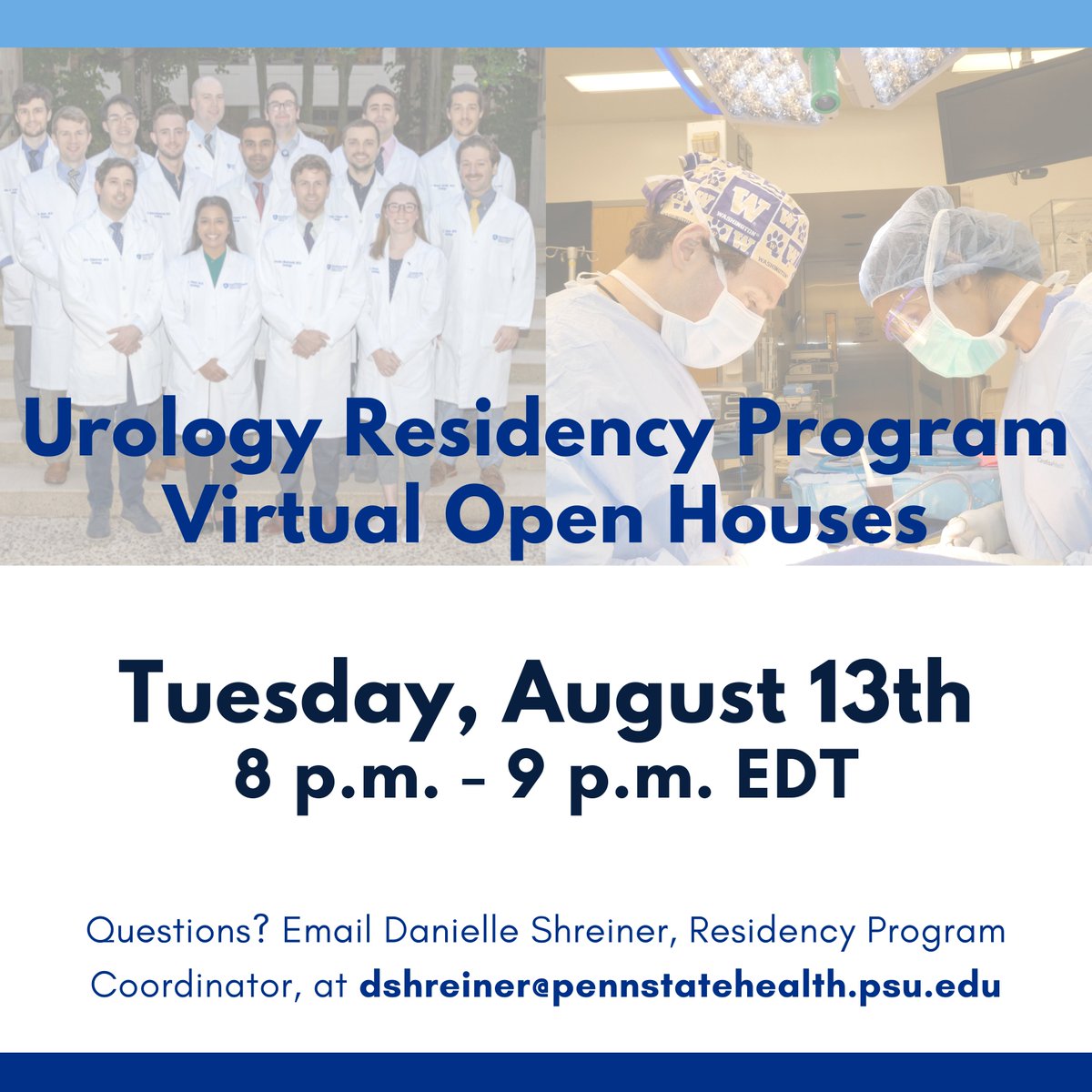 Penn State Urology (@psh_urology) on Twitter photo 🚨One week until our first Residency Virtual Open House! To sign up, visit: bit.ly/3S1bgNu. <a href="/UroResidency/">UroResidency</a> <a href="/Inside_TheMatch/">Inside The Match</a> <a href="/Uro_Res/">The Urology Applicant ⚕</a> <a href="/UroAcademic/">Society of Academic Urologists</a> #AUAMatch #UroRes #urology 🚨One week until our first Residency Virtual Open House! To sign up, visit: bit.ly/3S1bgNu. <a href="/UroResidency/">UroResidency</a> <a href="/Inside_TheMatch/">Inside The Match</a> <a href="/Uro_Res/">The Urology Applicant ⚕</a> <a href="/UroAcademic/">Society of Academic Urologists</a> #AUAMatch #UroRes #urology