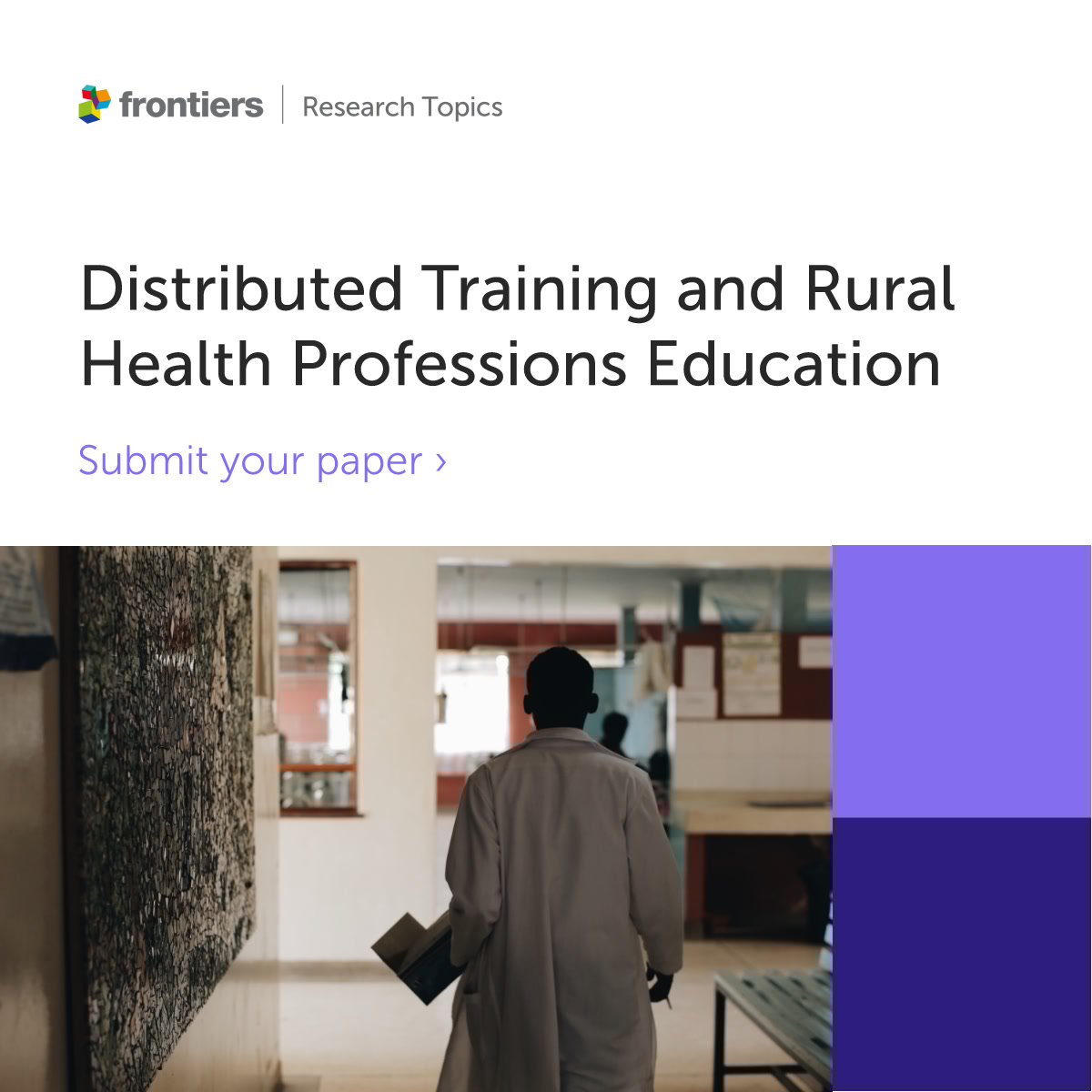 📢 Call for papers!

Submissions are open for "Distributed Training and Rural Health Professions Education"

Edited by Roger Strasser, Julian Wright, Julia Blitz, Mohamed Elhassan Abdalla
Coordinated by Jana Muller, Lachlan Van Schaik

Find out more ➡️ fro.ntiers.in/65482