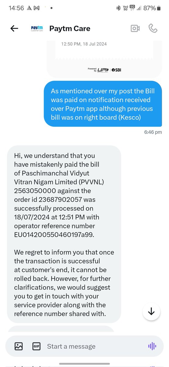 abhishektriv's tweet photo. @Paytmcare You people simply giving automated responses over DM which is of no use https://t.co/D5xr0OasA9