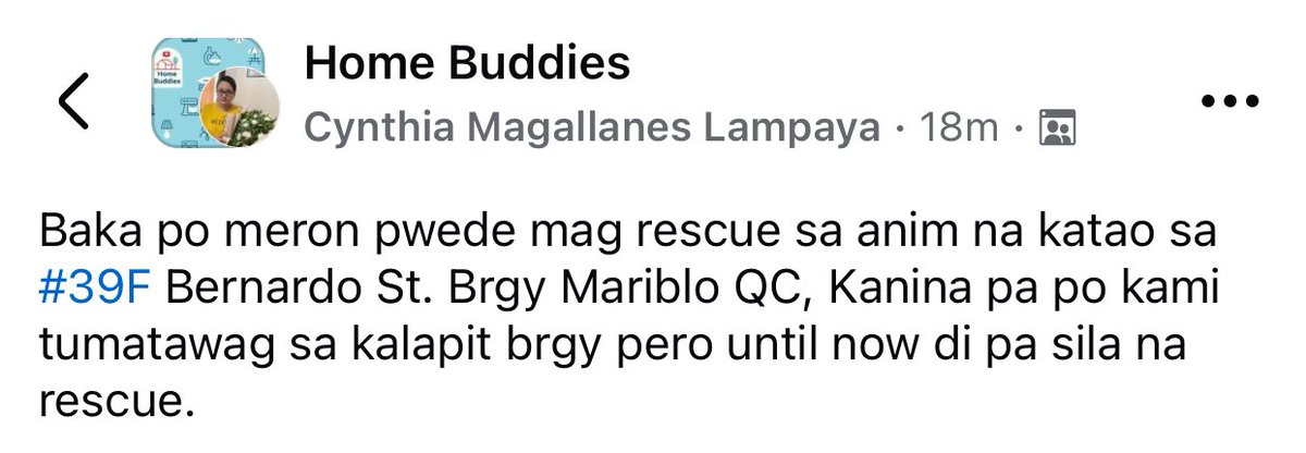 bluebearykai's tweet photo. #RescuePH ‼️

hello! need rescue daw po! 6 katao sa #39F Bernardo St. Brgy Mariblo, Quezon City. 

@QCGov pa-help po sila, please. 🙏🏻 wala pa raw po sa kanilang nagrrescue kanina pa. 😢

#CarinaPH #QuezonCity https://t.co/z8I4kv6Mtu