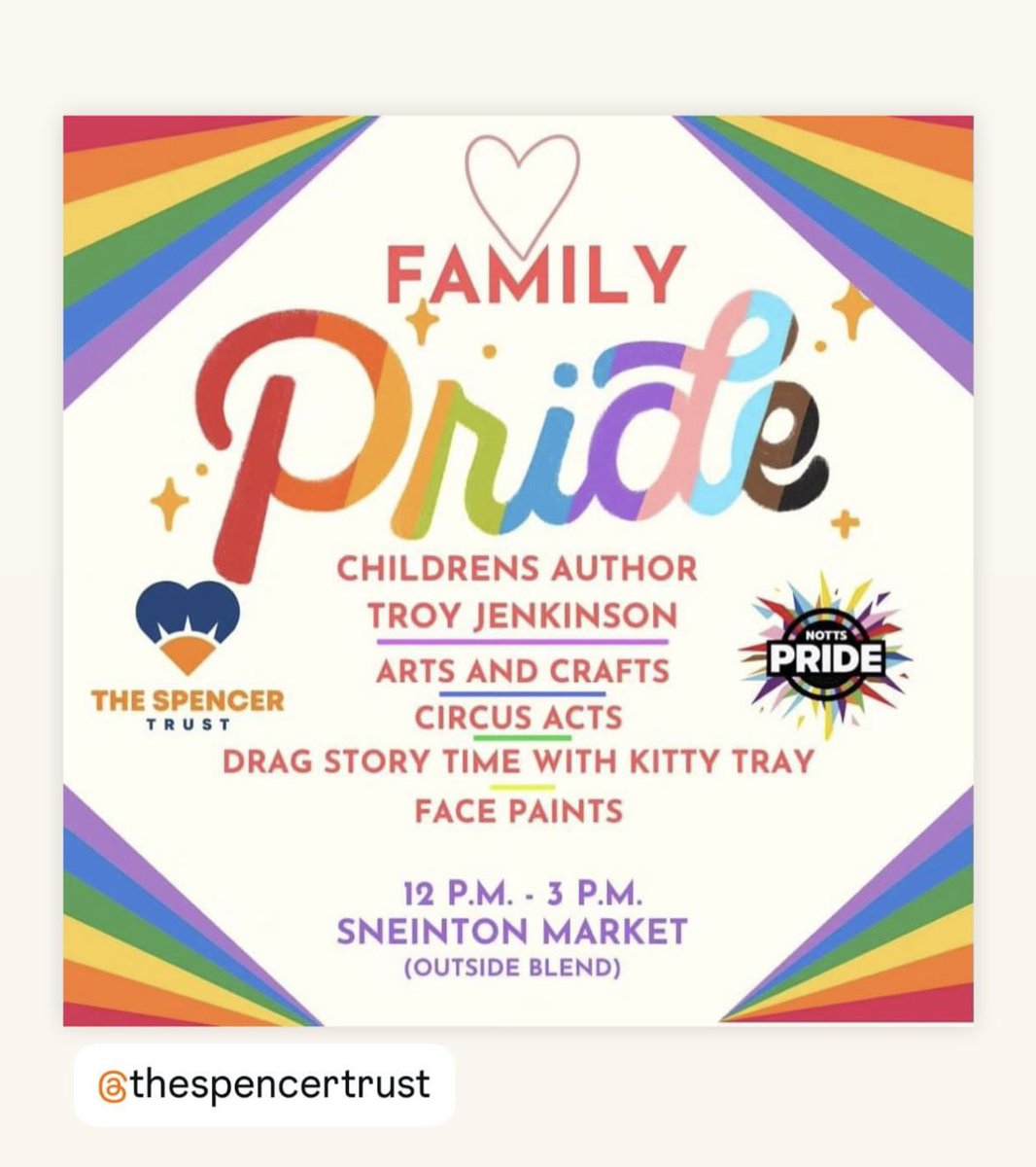 JenkinsonTroy's tweet photo. Looking forward to @NottsPride &amp; working with @TheSpencerTrust &amp; @kittyTray this coming weekend
.
.
.
#nottingham #pride #nottspride #nottinghamshire #loveislove #authorworkshop #dragstorytime https://t.co/6IwGstj9RW