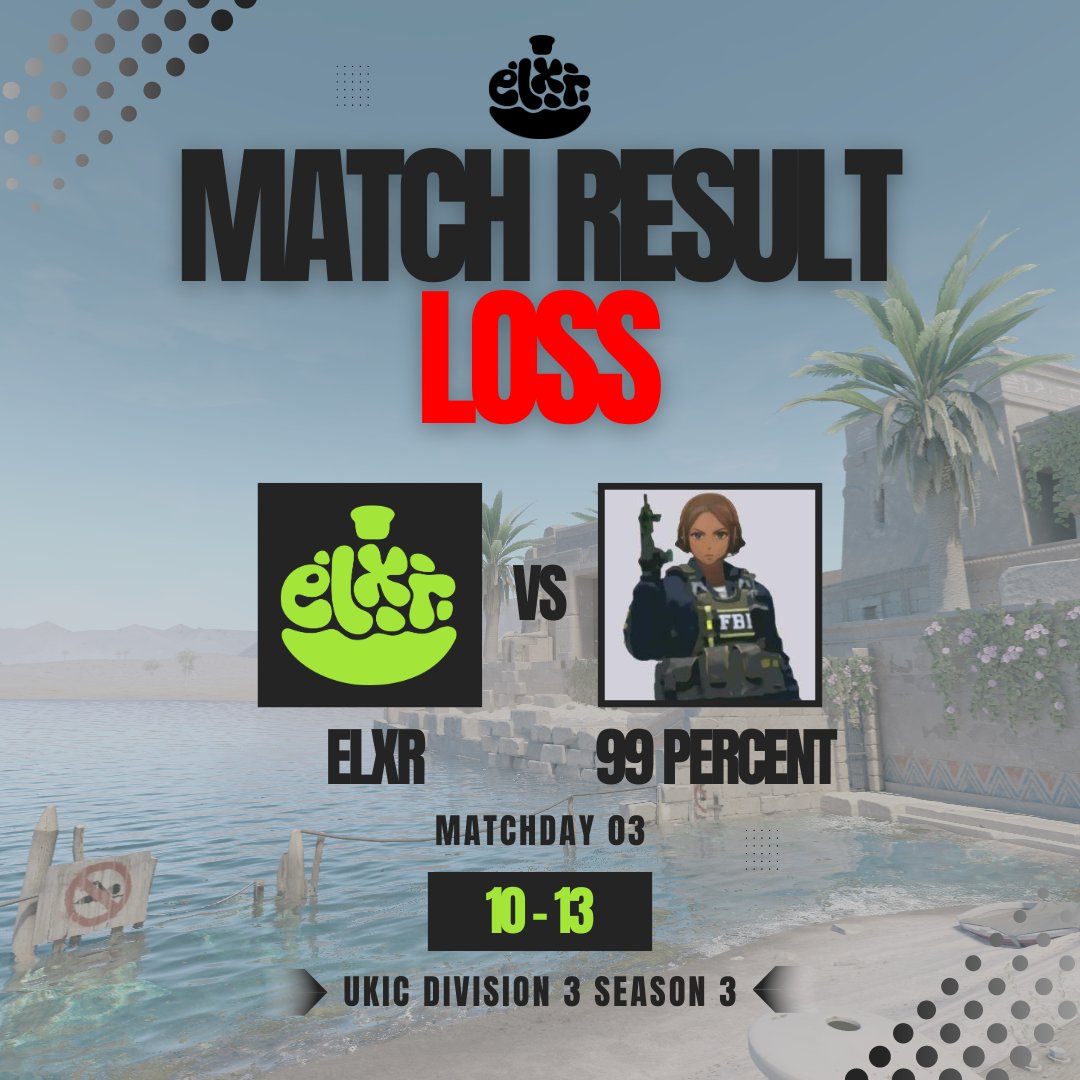Elixir (ELXR) (@elxrcs) on Twitter photo Another close game gets away from us🥲GGs 99 Percent!
We're back in action tonight with 2 matches:
🇪🇺 ESEA Open at 7:30pm
🇬🇧 UKIC Div 3 vs TELOS at 9pm
Both games will be streamed by <a href="/FozziiFPS/">Matt Fozzii</a>! Another close game gets away from us🥲GGs 99 Percent!
We're back in action tonight with 2 matches:
🇪🇺 ESEA Open at 7:30pm
🇬🇧 UKIC Div 3 vs TELOS at 9pm
Both games will be streamed by <a href="/FozziiFPS/">Matt Fozzii</a>!
