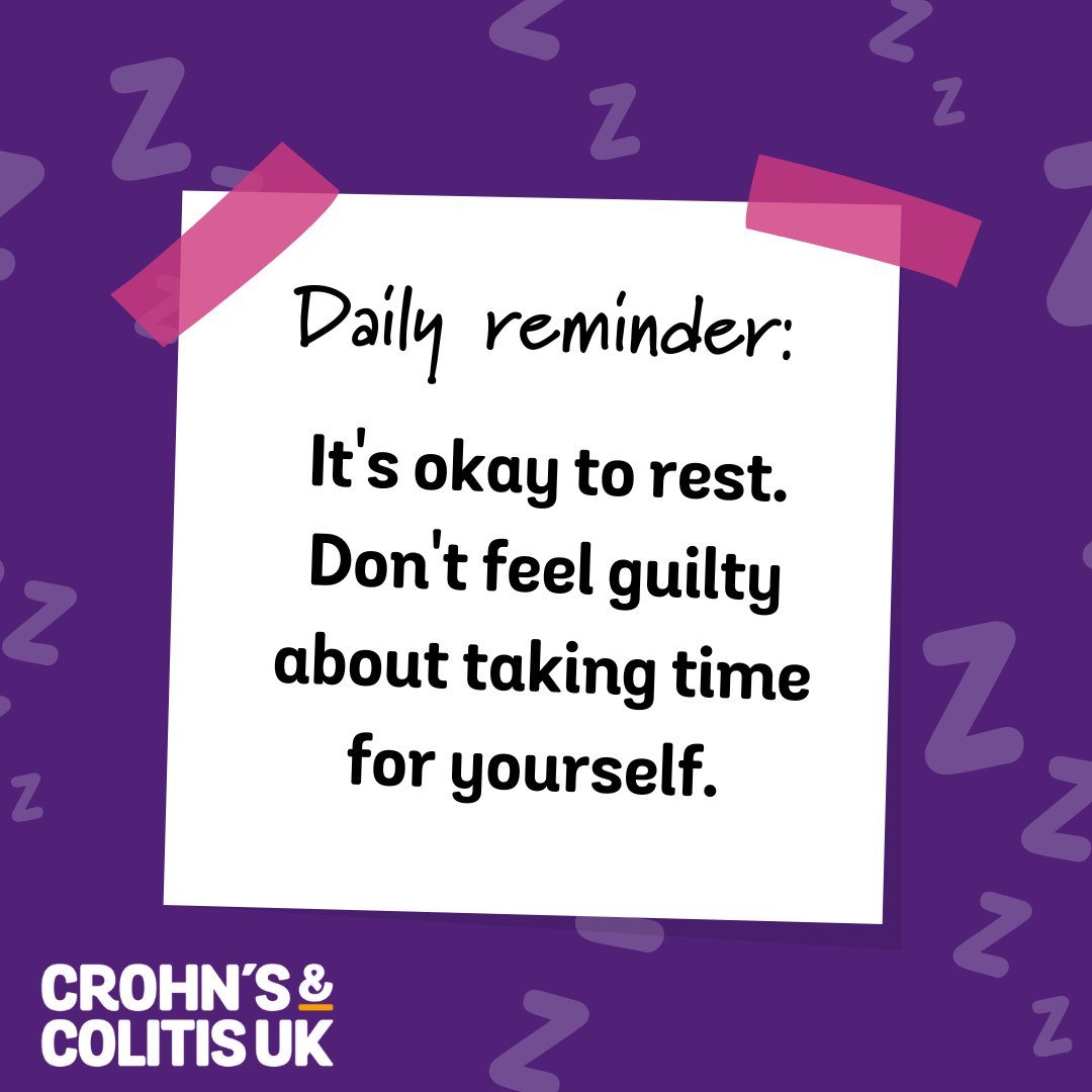 CrohnsColitisUK's tweet photo. Happy International Self Care today. Remember rest is essential self care. 

Share with  a friend 💜

#Crohns #Colitis #Restisselfcare #InflammatoryBowelDisease #IBD #InternationalSelfCareDay https://t.co/lzhbI6EBi4