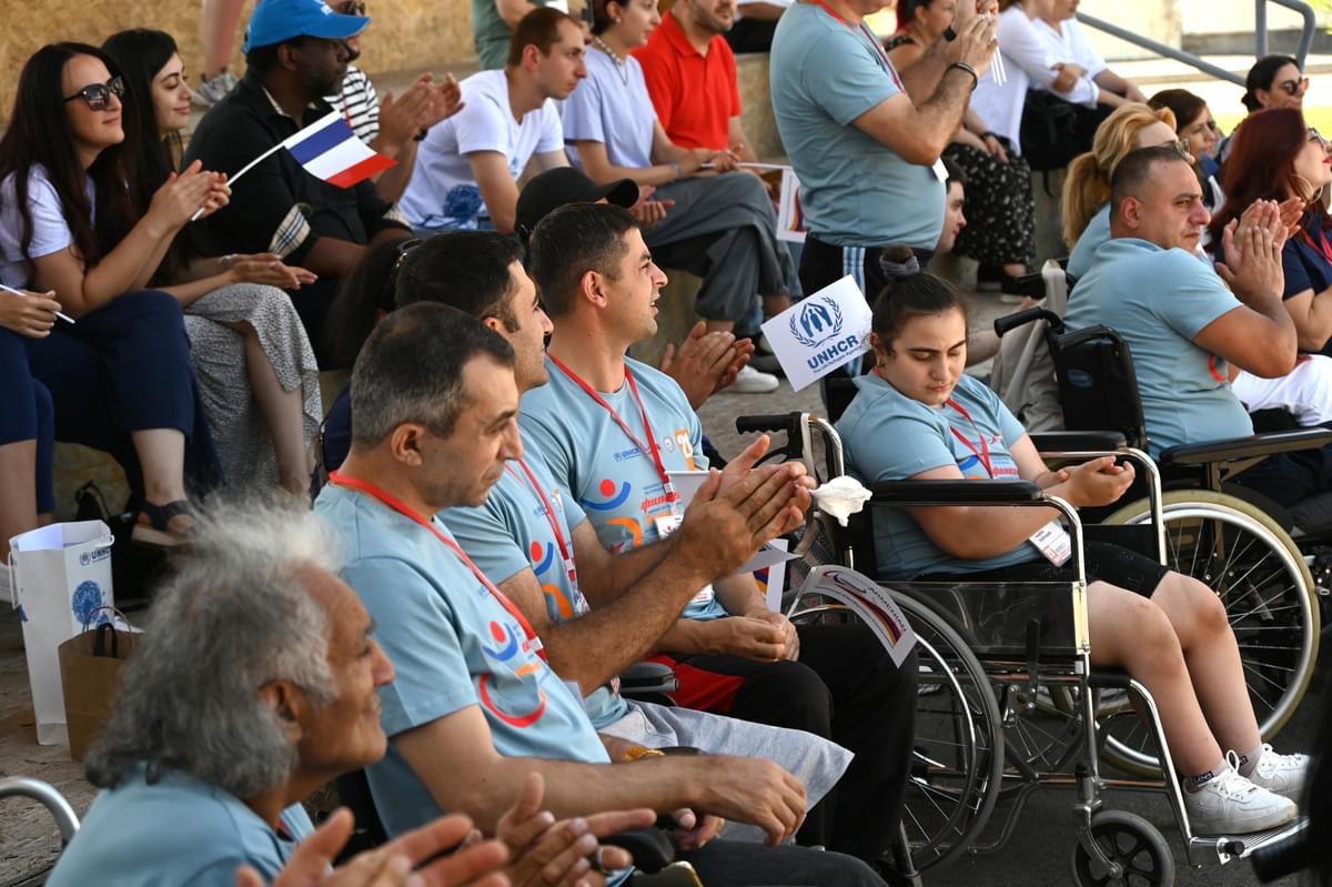 UNHCRArmenia's tweet photo. Opening ceremony of the 20th👨‍🦼Para Sports Festival in Yerevan🇦🇲 gathered 120 para-athletes, state &amp; NGO partners, National Paralympic Committee,🇺🇳UNHCR, diplomatic missions. Athletes were welcomed by the supporters &amp; guests &amp; looked forward to the🏋️‍♂️games. https://t.co/GgNoL7a0xI https://t.co/wcOhSfULV5