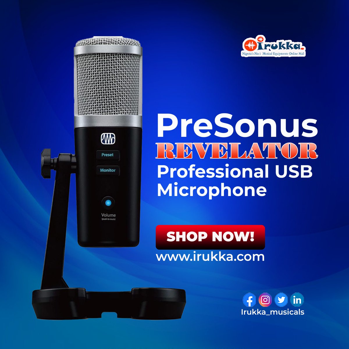 irukka_musicals's tweet photo. #PreSonus Revelator #USBMic offers classic radio #sound for #podcasting, #streaming, or recording #music, with built-in voice effects and loopback #audio, perfect for creators.
#Shopnow! ➡️https://t.co/YCHZVUCX4d.
#Irukka #Dontsettleforless #RevelatorMic #Mic #Lagos #Studio https://t.co/pqnrxD35Np