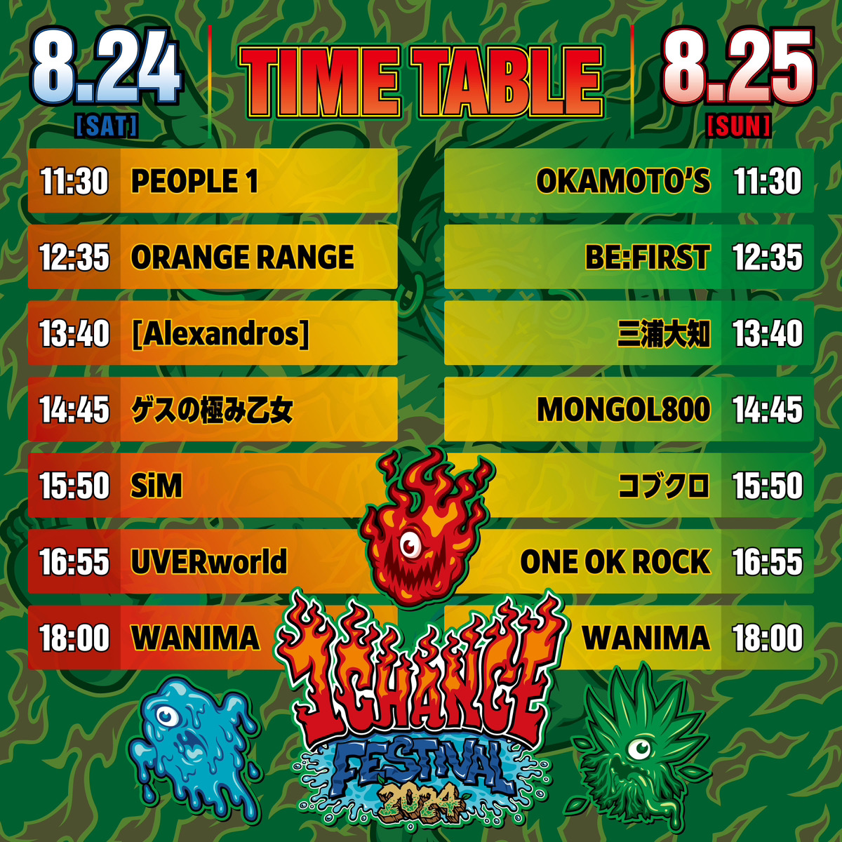 🔥#ワンチャンフェス タイムテーブル発表🔥 📅8/24(土), 25(日) 📍熊本 🔥#ワンチャンフェス タイムテーブル発表🔥 📅8/24(土), 25(日) 📍熊本