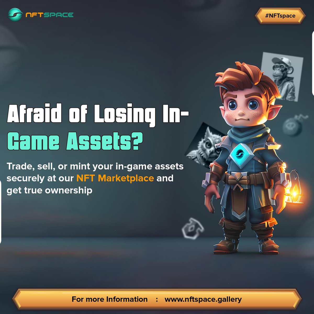nftspaceAI's tweet photo. Afraid of Losing In-Game Assets? 🤔

Our NFT Marketplace helps to trade, sell, or mint in-game assets securely. 

👉 Enhance your gaming experience with Us. 👈
..
🌐👉 : https://t.co/JcWeJsJXG2
..

#NFTSpace #CryptoArt #GameAssets #NFTMarketplace https://t.co/XwFyY6ClRu