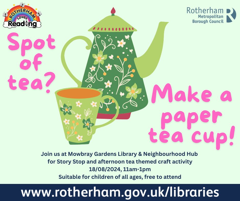 How delightful! For this week’s Story Stop, we’re creating our very own paper teacups. Spots, stripes, squiggles – how will you decorate yours? Suitable for all ages and free to attend