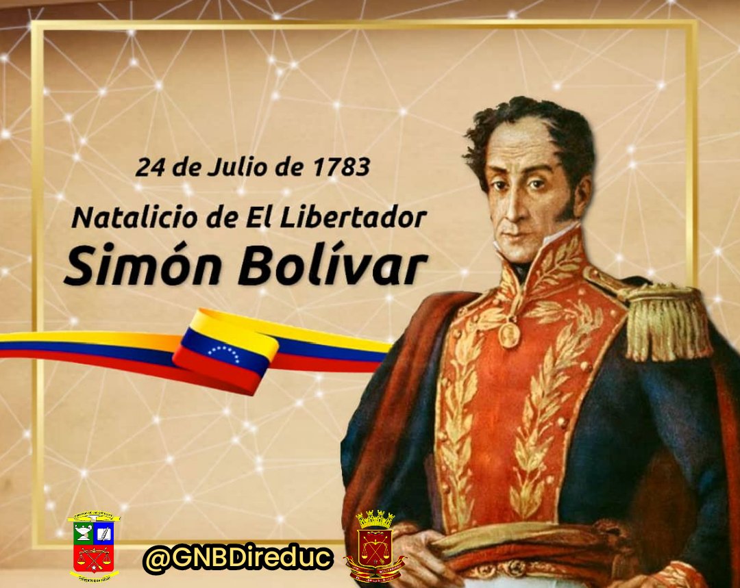 #24Jul Hoy celebramos el natalicio de Simón Bolívar, el Libertador. Nacido en Caracas un 24 de julio de 1783, su legado como líder político y estratega militar sigue vivo en nuestros corazones. ¡Viva Bolívar!