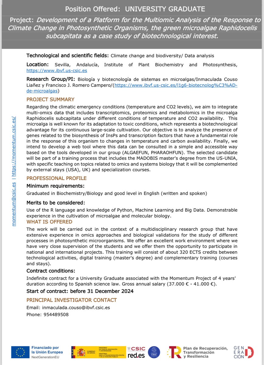 Systems Biology and Biotechnology of Microalgae (@sysbbio) on Twitter photo 🚩🚩🚩Open position <a href="/sysbbio/">Systems Biology and Biotechnology of Microalgae</a> for graduate student <a href="/Momentum_CSIC/">MOMENTUM CSIC</a>
Of you are interested please contact us!!! <a href="/inmacouso/">inmaculada</a> <a href="/fran_rom_cam/">Fran Romero-Campero</a> <a href="/MERCEDESGG_US/">Mercedes García González</a>
<a href="/CSICAndalExtrem/">CSIC Andalucía y Extremadura</a> <a href="/IBVF_Sevilla/">IBVF</a>
<a href="/cicCartuja/">cicCartuja</a>
<a href="/InvestigaUS/">Investigación US</a> 🚩🚩🚩Open position <a href="/sysbbio/">Systems Biology and Biotechnology of Microalgae</a> for graduate student <a href="/Momentum_CSIC/">MOMENTUM CSIC</a>
Of you are interested please contact us!!! <a href="/inmacouso/">inmaculada</a> <a href="/fran_rom_cam/">Fran Romero-Campero</a> <a href="/MERCEDESGG_US/">Mercedes García González</a>
<a href="/CSICAndalExtrem/">CSIC Andalucía y Extremadura</a> <a href="/IBVF_Sevilla/">IBVF</a>
<a href="/cicCartuja/">cicCartuja</a>
<a href="/InvestigaUS/">Investigación US</a>