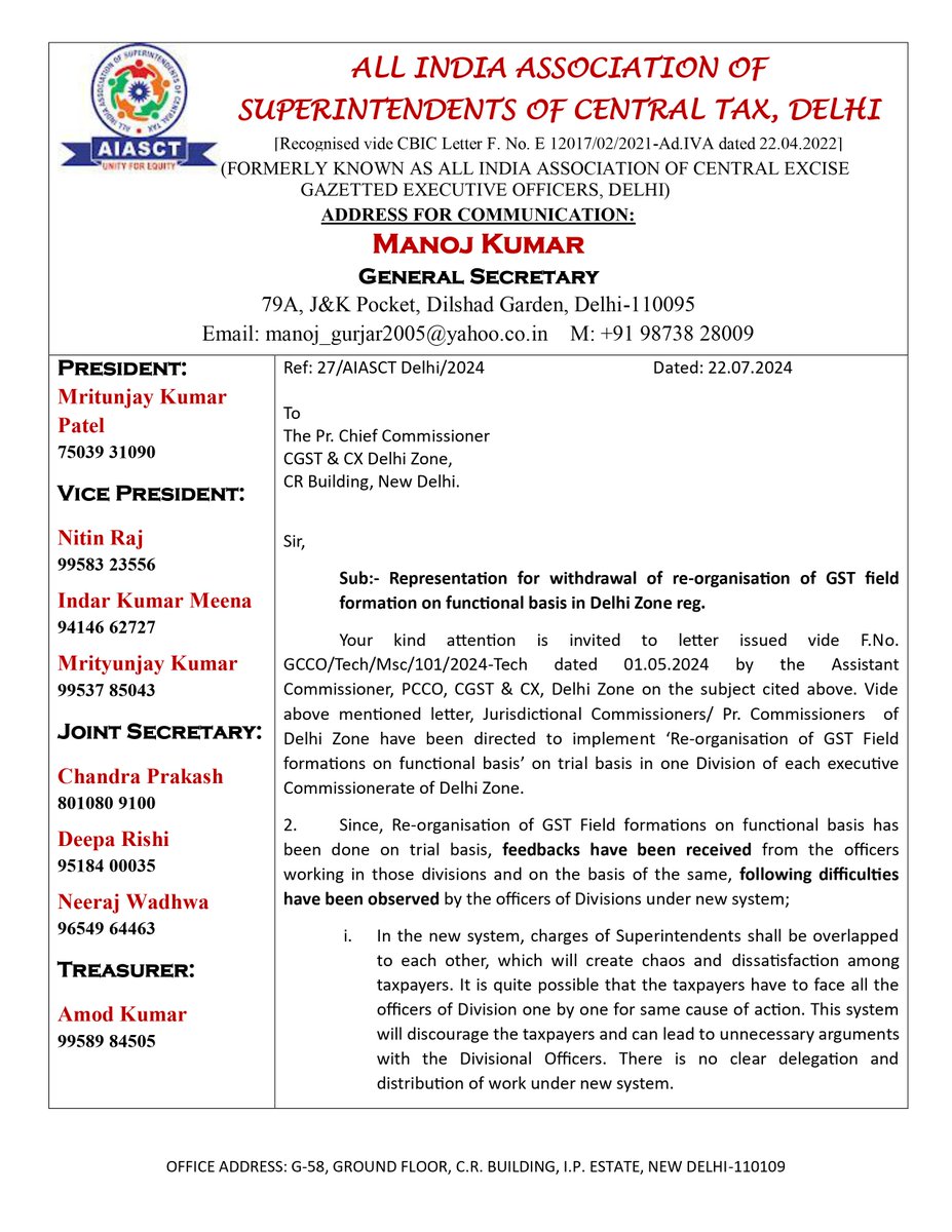 Customs & CGST Superintendent Association Delhi tweet media