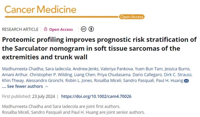 Paul Huang Lab (@huanglabicr) on Twitter photo 🚨Our latest paper evaluating #proteomic signatures with the Sarculator nomogram to predict high-risk #sarcoma patients is out in <a href="/CancerMedicineJ/">CancerMedicine</a>!
This is a wonderful collaboration with <a href="/sandro_pasquali/">Sandro Pasquali</a> <a href="/alba_mici/">Rosalba Miceli</a> <a href="/alegronchi/">Alessandro Gronchi</a> <a href="/IstTumori/">Istituto Tumori</a>
Read more here dx.doi.org/10.1002/cam4.7… 🚨Our latest paper evaluating #proteomic signatures with the Sarculator nomogram to predict high-risk #sarcoma patients is out in <a href="/CancerMedicineJ/">CancerMedicine</a>!
This is a wonderful collaboration with <a href="/sandro_pasquali/">Sandro Pasquali</a> <a href="/alba_mici/">Rosalba Miceli</a> <a href="/alegronchi/">Alessandro Gronchi</a> <a href="/IstTumori/">Istituto Tumori</a>
Read more here dx.doi.org/10.1002/cam4.7…