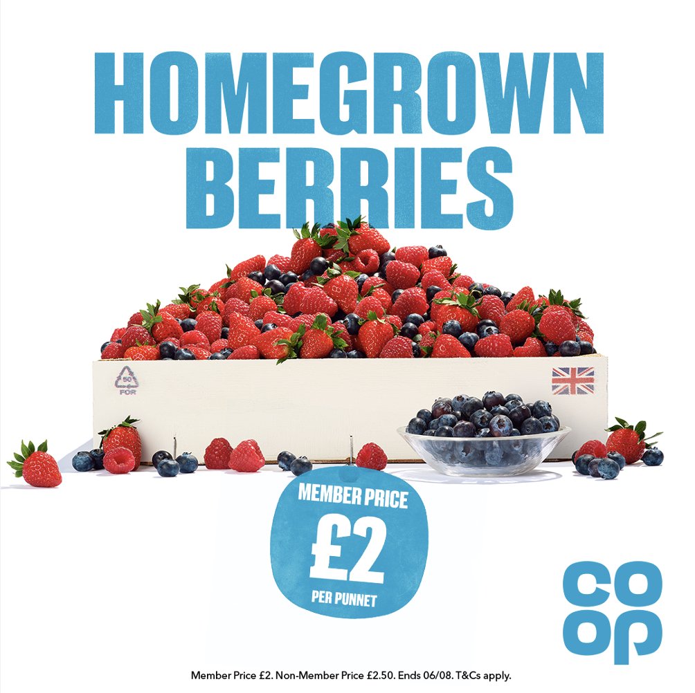 RevaHart19's tweet photo. Looking for delicious, British berries this summer? Pop to your local @coopuk for this fantastic member deal 🍓🫐 https://t.co/FZB0MWGnGL