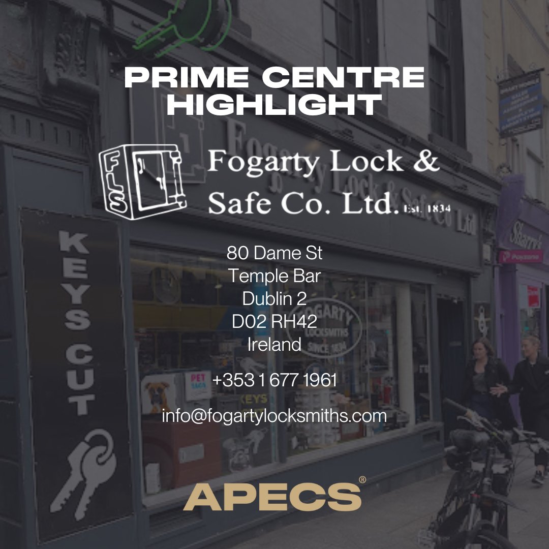 ApecsLocks's tweet image. 🌟 Prime Centre Highlight: Fogarty Lock &amp;amp; Safe Co. Ltd. 🌟

We are delighted to highlight Fogarty Lock &amp;amp; Safe Co Ltd as an APECS Prime Centre! 🔒

📍 80 Dame St, Temple Bar, Dublin 2, D02 RH42, Ireland
☎️ +353 1 677 1961
✉️ info@fogartylocksmiths.com

#apecs