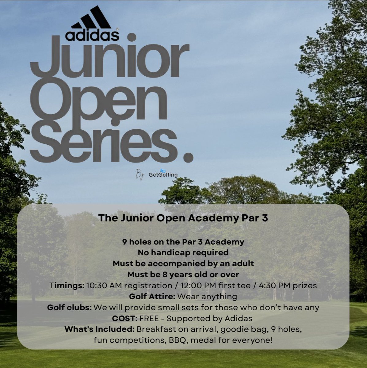 Adidas Junior Open by Get Golfing ⛳️

Calling all Juniors - With or without a handicap! 

📍The Club at Mill Green 
📅 Monday 26th of August 2024 
💰FREE - Supported by <a href="/adidasUK/">adidas UK</a> 

📩 Book here: skiddle.com/whats-on/St-Al…