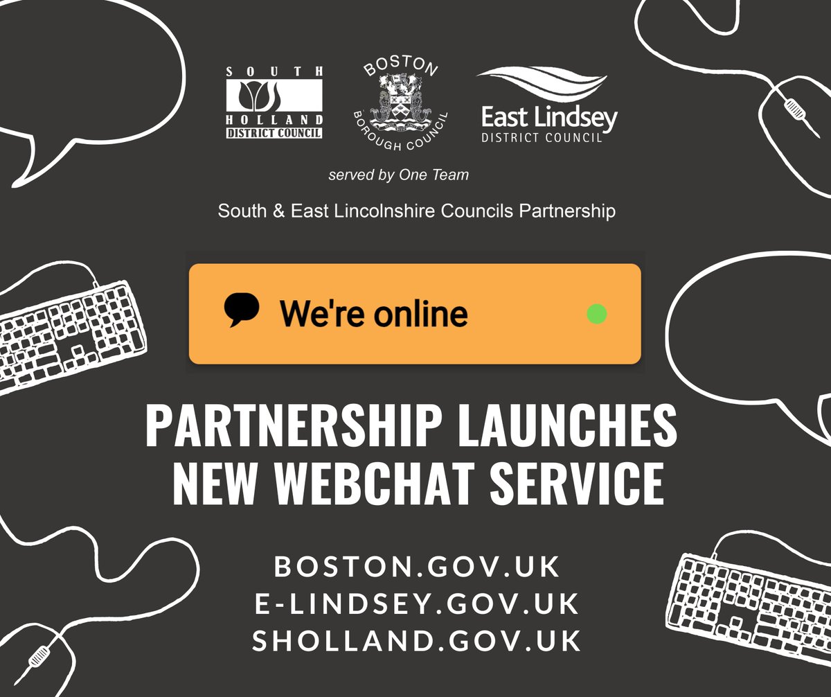 South & East Lincolnshire Councils Partnership (@selincscp) on Twitter photo A new webchat service has been launched by the South & East Lincolnshire Councils Partnership, providing residents with direct access to the customer contact team without having to pick up the phone 🗨
More info ➡ selcp.co.uk/article/27111/…
<a href="/Bostonboro/">Boston Borough Council</a> <a href="/EastLindseyDC/">East Lindsey District Council</a> <a href="/SHollandDC/">South Holland District Council</a> A new webchat service has been launched by the South & East Lincolnshire Councils Partnership, providing residents with direct access to the customer contact team without having to pick up the phone 🗨
More info ➡ selcp.co.uk/article/27111/…
<a href="/Bostonboro/">Boston Borough Council</a> <a href="/EastLindseyDC/">East Lindsey District Council</a> <a href="/SHollandDC/">South Holland District Council</a>