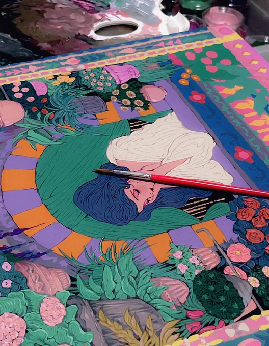 進捗/キャンバスにアクリルガッシュgouache on canvas 