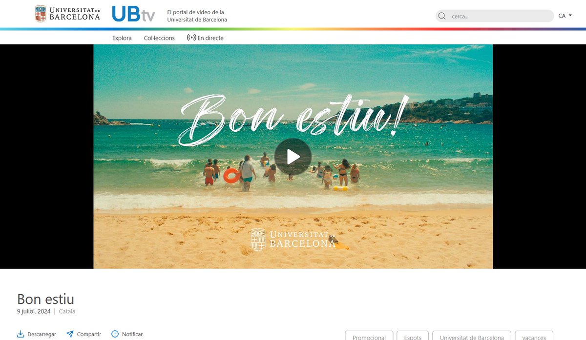 #UB_tv | 🎥 La Unitat de Producció Audiovisual de la @unibarcelona us desitja un bon #Estiu2024 i unes bones #Vacances a tothom! 

👉 ub.edu/ubtv/video/bon…