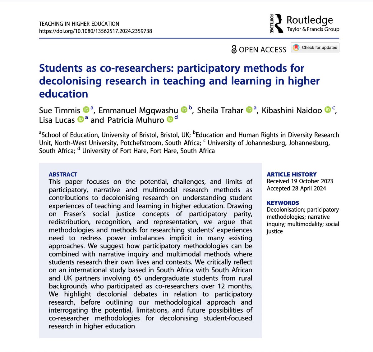 Teaching in Higher Education (TiHE) tweet media