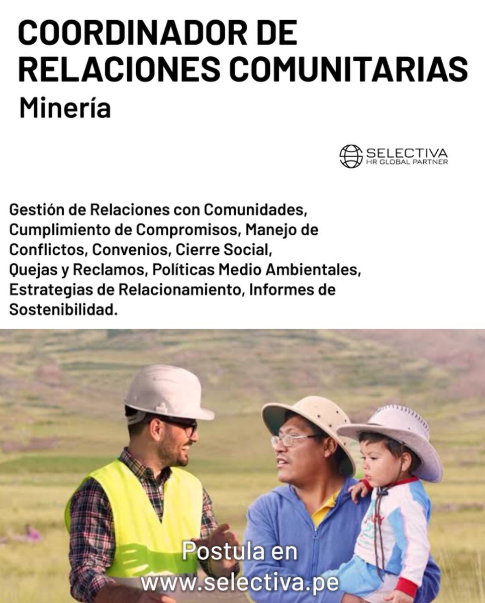 SelectivaDe's tweet photo. Nueva Oportunidad en nuestro Portal

postula en https://t.co/1q8MEJHYM0

#mineria #relacionescomunitarias https://t.co/u5DrkzXYZr