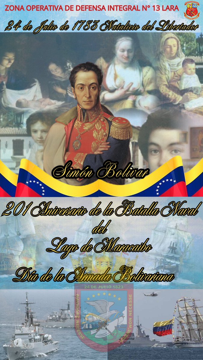 lara_zodi_13's tweet photo. 🗓️|| 24 de Julio de 1.783 Aniversario 241 del Natalicio de nuestro Libertador Simón Bolivar.
201 Aniversario de la Batalla del Lago de Maracaibo y Día de la Armada Bolivariana.
Julio histórico, Revolucionario! Contentivo de grandes acontecimientos en la historia de Venezuela. 🇻🇪 https://t.co/i05K05Chsh