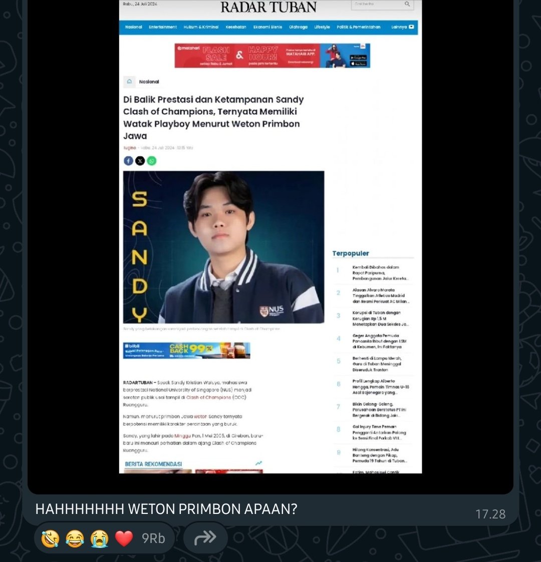 nnabiladani's tweet photo. ini anak dipastikan ketawa abis baca artikelnya 🤣🤣 #sandyourheart https://t.co/rCX7PhufPP
