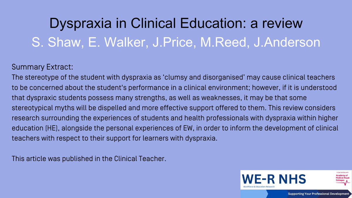 we_r_nhs's tweet image. Our 🌟Article  of the Week is: &apos;Dyspraxia in Clinical Education: a review 👇 #dyspraxia #healtheducation #educationresearch #researchnhs @Autistic_Doc .

learninghub.nhs.uk/Resource/40973…