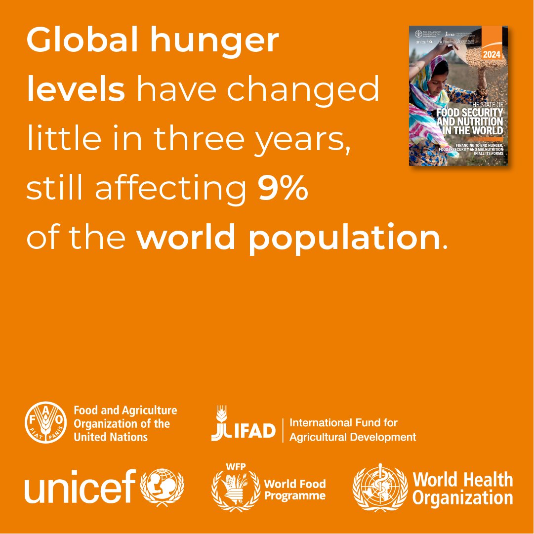 The newest hunger figures are out...

All the latest data available in #SOFI2024 State of Food Security and Nutrition in the World 2024: Financing to end hunger, food security and malnutrition, in all its forms

Download YOUR copy of  today👇

📙doi.org/10.4060/cd1254…