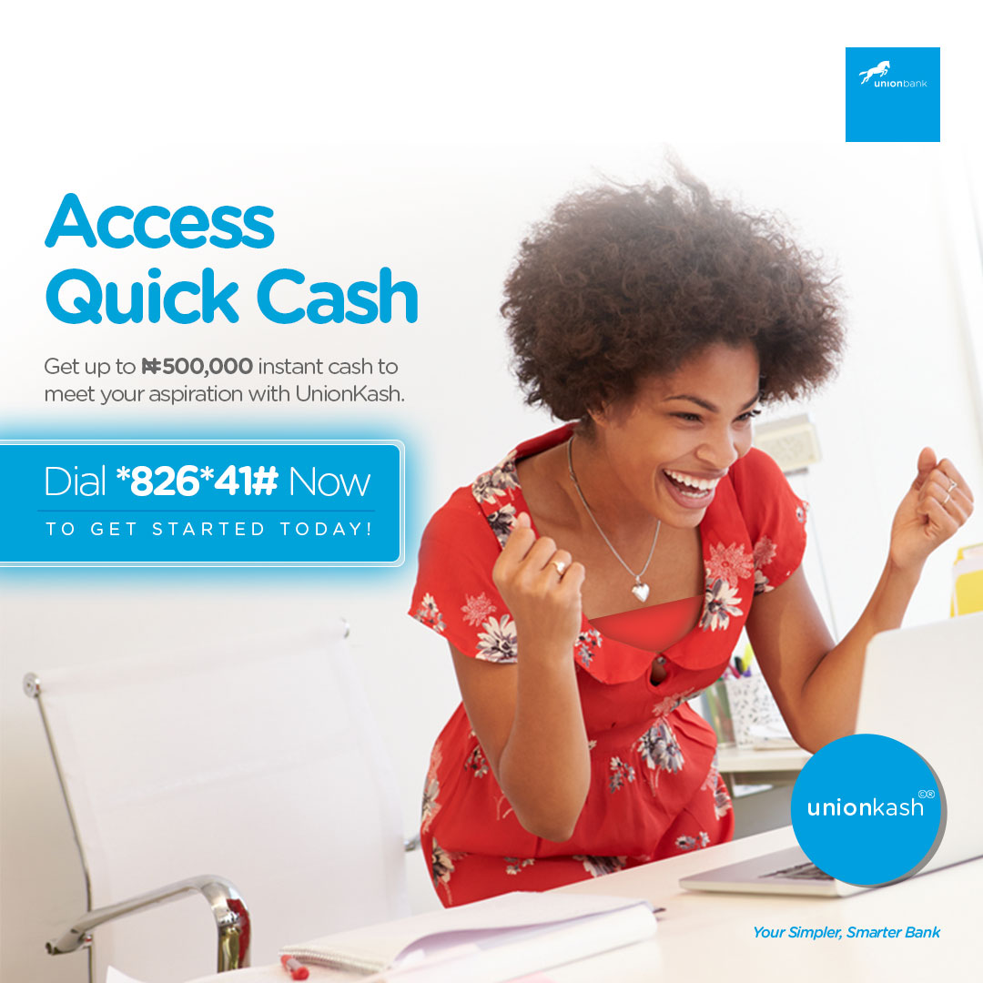 UNIONBANK_NG's tweet photo. Need quick cash? Dial *826*41# now to access an instant loan of up to ₦500,000. 

Call 07007007000 for more information.

Terms &amp; Conditions apply.

#Loan #UnionKash #BorrowNowPayLater #SpendNowPayLater #UnionBank https://t.co/VvRkDepS7t