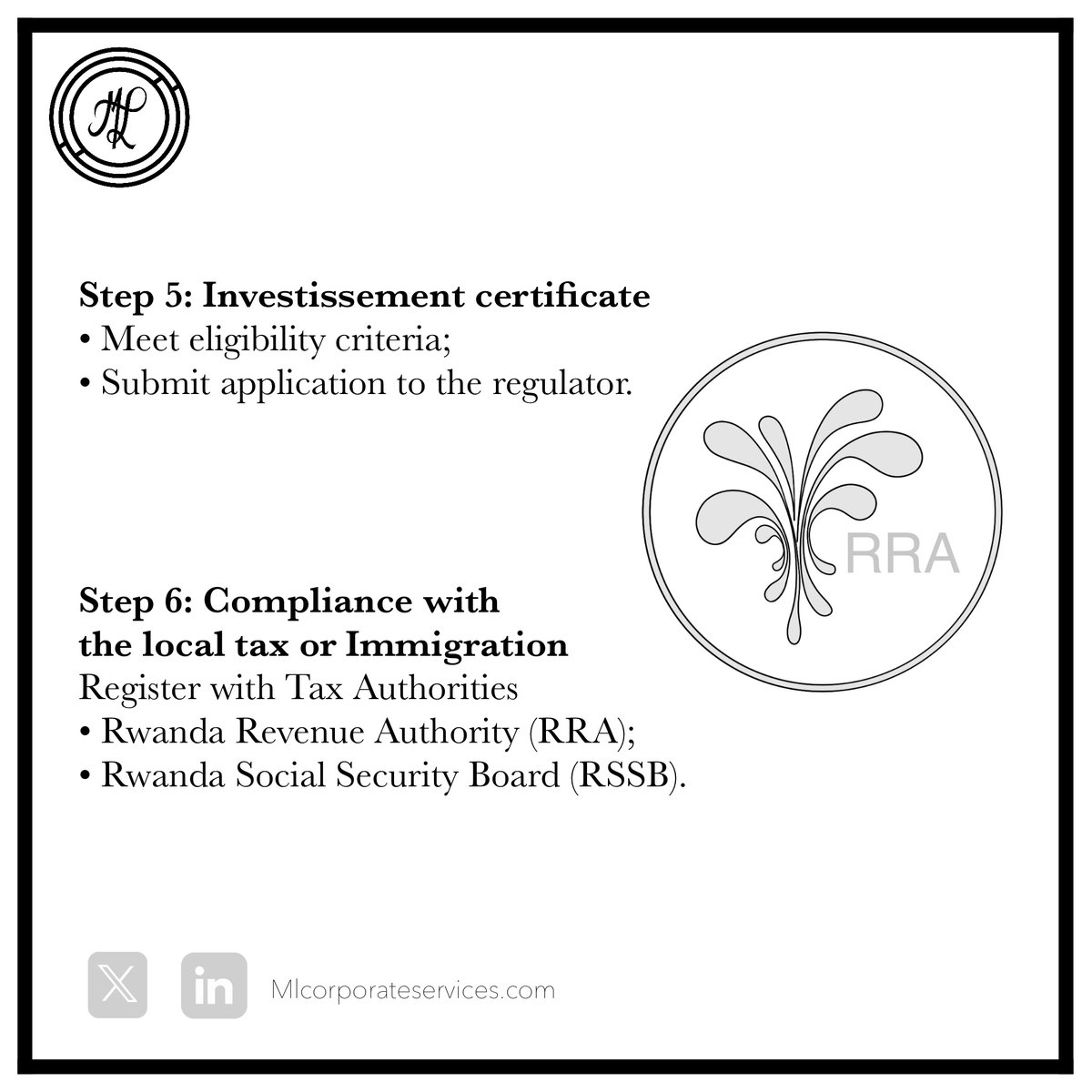 MLCorporates's tweet image. Application for investment certificate and Compliance with local tax or Immigration.

#BusinessInRwanda
#Entrepreneurship
#RwandaDevelopment
#BusinessGrowth
#InvestmentOpportunities&quot;.
#Entrepreneurship
#InvestInRwanda
#MLCorporateServices