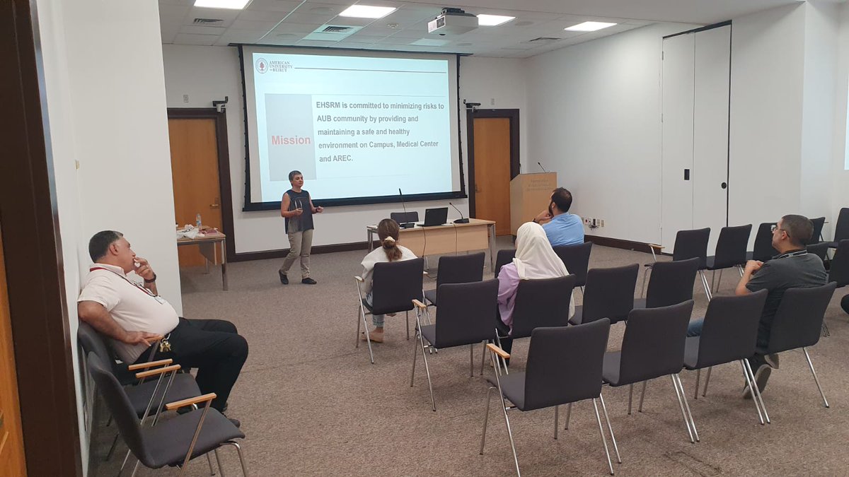 SSUAUB's tweet photo. New AUB employees learn the importance of safety! The EHSRM team led a session at new employee orientation. #AUB #EHSRM #safetyfirst #newemployeeorientation #WorkplaceSafety https://t.co/p82wKNWVDU