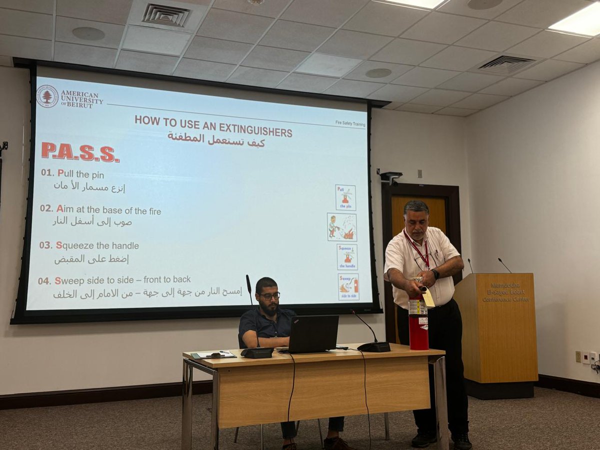 SSUAUB's tweet photo. New AUB employees learn the importance of safety! The EHSRM team led a session at new employee orientation. #AUB #EHSRM #safetyfirst #newemployeeorientation #WorkplaceSafety https://t.co/p82wKNWVDU