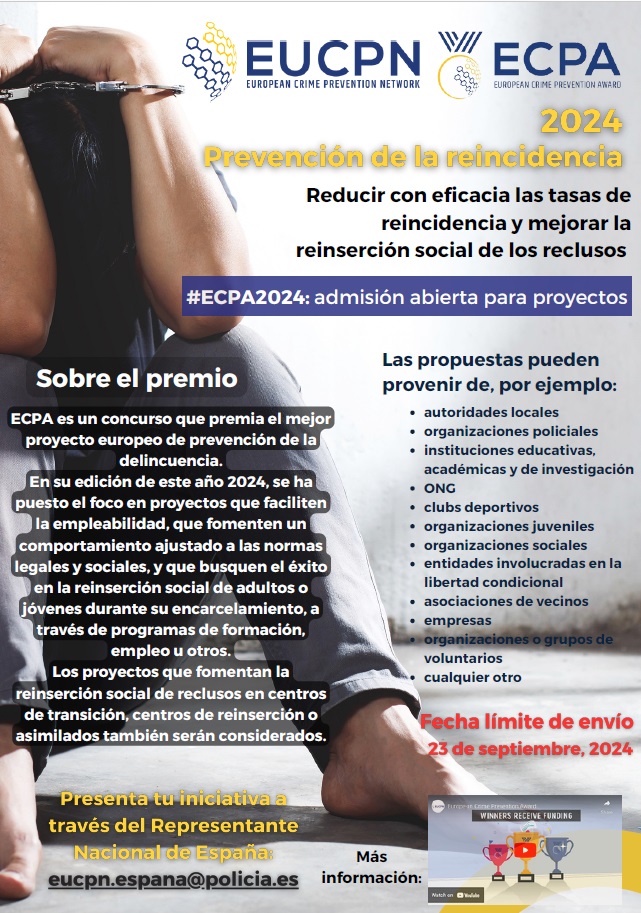 Ya están aquí los European Crime Prevention Award (#ECPA) 🏆 

Si has desarrollado un proyecto social centrado en la prevención de la reincidencia delictiva de los reclusos, podrás optar al premio 💰

Tienes hasta el 23 de septiembre para presentarlo⤵️ eucpn.org/document/ecpa-…