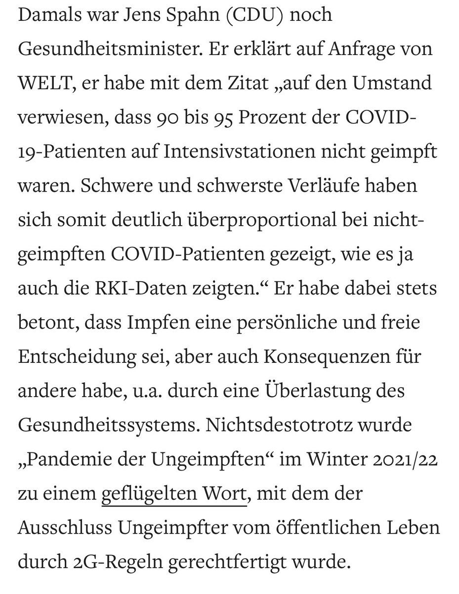 <a href="/aufmerken/">Benjamin Stibi</a> <a href="/SWagenknecht/">Sahra Wagenknecht</a> Lieber <a href="/aufmerken/">Benjamin Stibi</a>, bitte haken Sie nochmal bei Spahn nach. So geht das nicht. Spahn sprach sich für das ganze Jahr 2022 inzidenzunabhängig für 2G aus. Nix ‚persönliche und freie Entscheidung‘. Außerdem: woher nimmt er konkrete Daten zu den Ungeimpften auf ITS? Die gab es nicht.