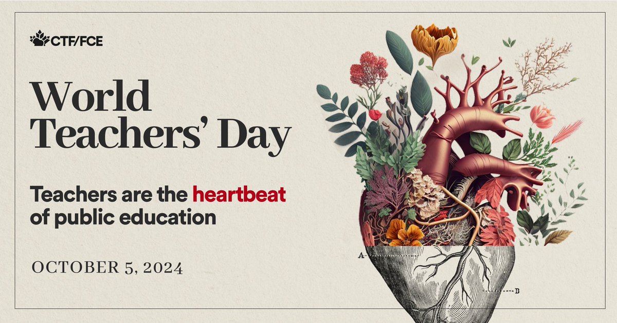 SAVE THE DATE for our special #WorldTeachersDay event!
🗓️ October 3, 2024
⏰ 17:00 – 21:30 (ET)
📍In person and online

Join us to honour and show appreciation for the heartbeat of public education – teachers ⬇️
bit.ly/4bWxxTG

#PublicEducationLivesHere
