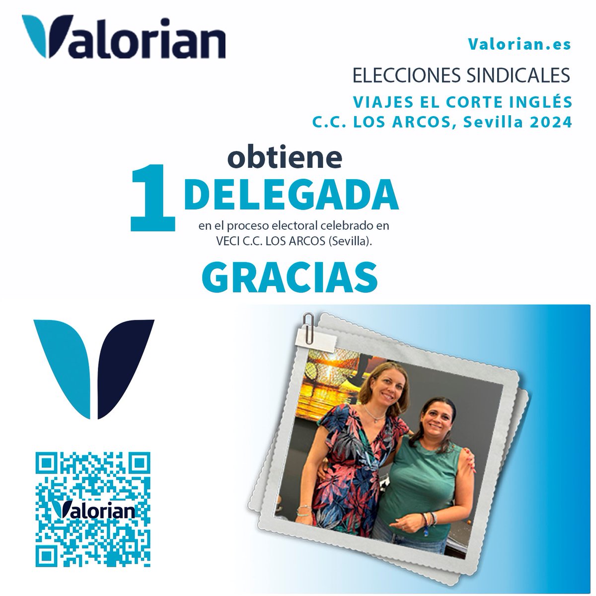 Valorianenred's tweet image. VALORIAN OBTIENE UNA DELEGADA EN VIAJES EL CORTE INGLÉS EN C.C LOS ARCOS EN SEVILLA 

Gracias a todas las personas trabajadoras que han confiado en Valorian.                                                                          

#EESS #VECISA #Turismo #Sindicatos #laboral