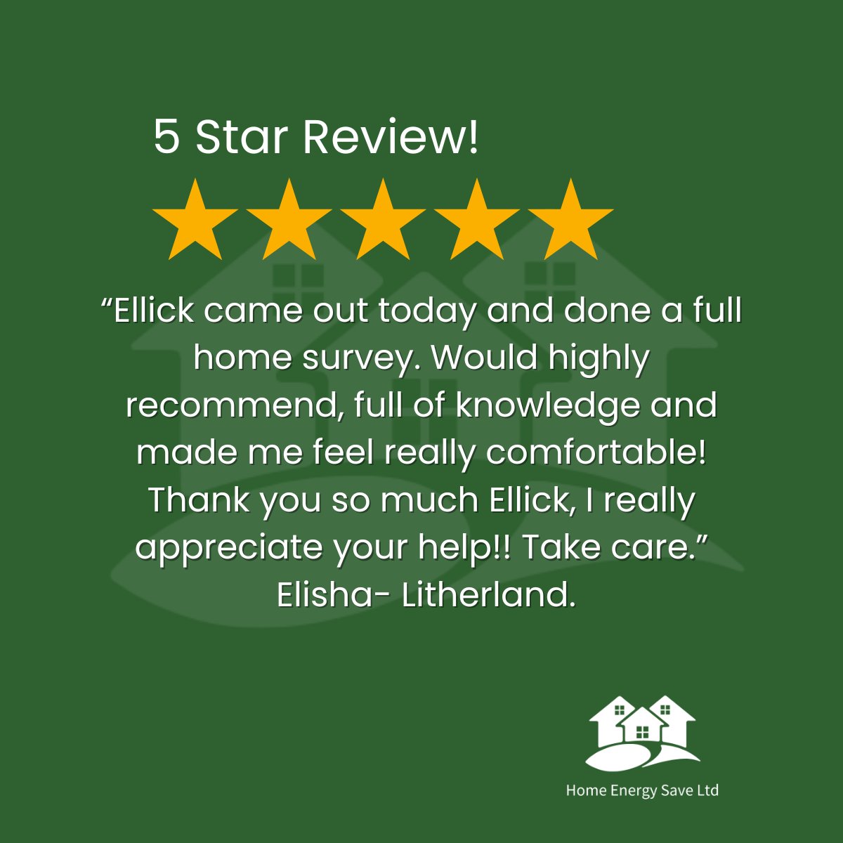 🤩 Another fantastic review for our surveyor Ellick! 🏡

Our surveys are the first time a customer interacts with our team, having friendly, knowledgeable and helpful surveyors makes our customers feel at ease.

Well done Ellick, that's another 5 star review for you! ⭐⭐⭐⭐⭐